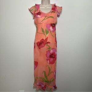 VTG y2k‎ Fairy Women Giorgio Fiorlini Dress Large Pink Floral Chiffon Midi